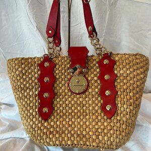 Michael Kors Santorini Raffia -- Red Leather Shoulder Bag
